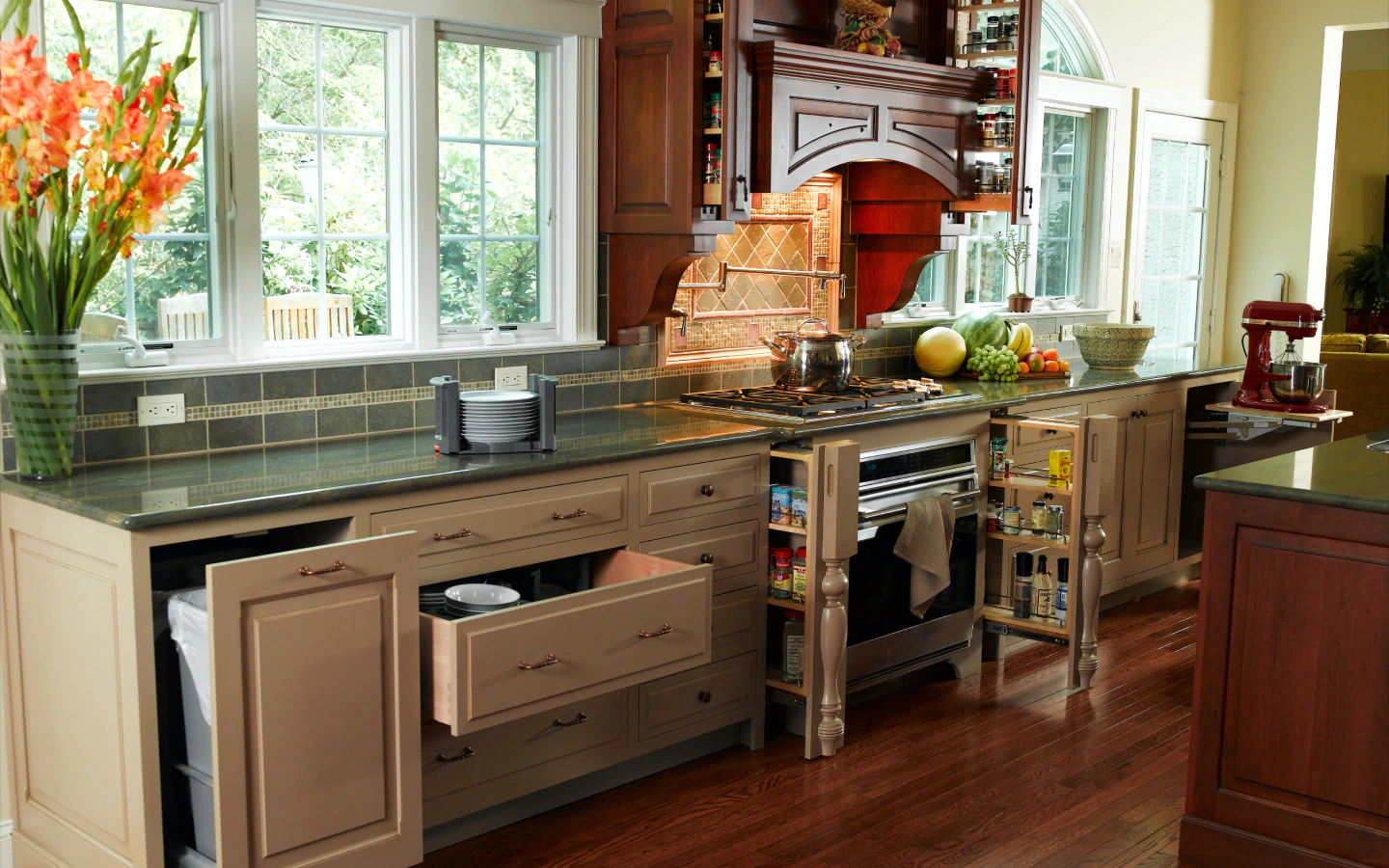 open drawers in a remodeled kitchen